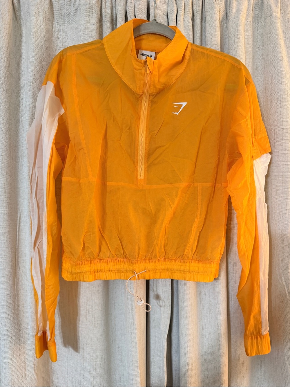 Gymshark Orange and White Lightweight Half-Zip Utility Jacket
